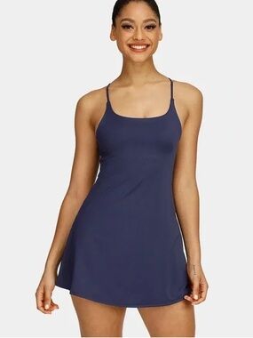 NWT Halara Navy Blue soft & stretchy build in bra shorts activewear Dress medium